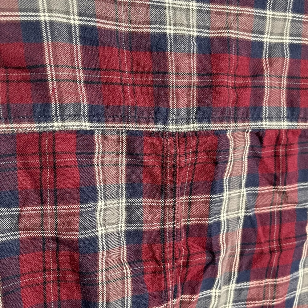 Levi's Burgundy Blue Plaid Cotton Button Down Shirt Medium Distressed Look - Picture 6 of 12